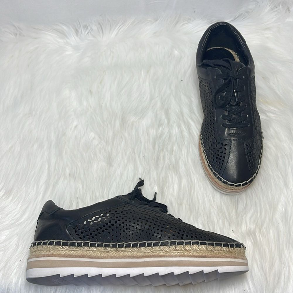 Marc‎ Fisher Walden Black Leather Laser Cut Espadrille Oxford Sneakers Sz…